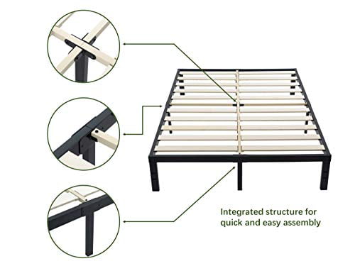Quiet Noise Free ZIYOO 14 Inch Wooden Slats Platform Bed Frame Strengthen Support Mattress Foundation 3500lbs Heavy Duty Full