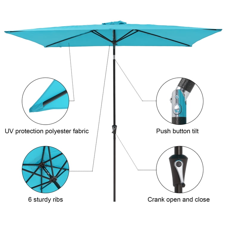 best patio umbrello Toject 15 ft. x 9 ft. Rectangular Metal Double-Sided Market Patio Umbrella  with Base and Crank in Dark Blue PU-MI700