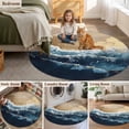thumbnail image 6 of Dark Blue Round Living Room Rugs 5 ft, Gold Ocean Wave Beach Abstract Modern Art Washable Area Rug with Non-Slip Sturdy Edge Binding Round Carpet for Entryway Kitchen Bedroom Bathroom, 6 of 9