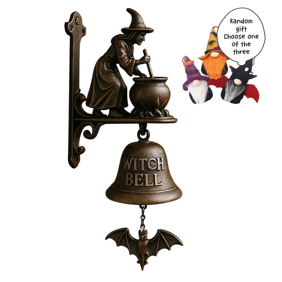 Witch Doorbell,Vintage Gothic Iron Witch Shaped Doorbell, Vintage Halloween Witchs Bells, Hanger Bells with Witch on Broom,Halloween Party Decor,Outdoor Wall Bell for Porch Front Doo