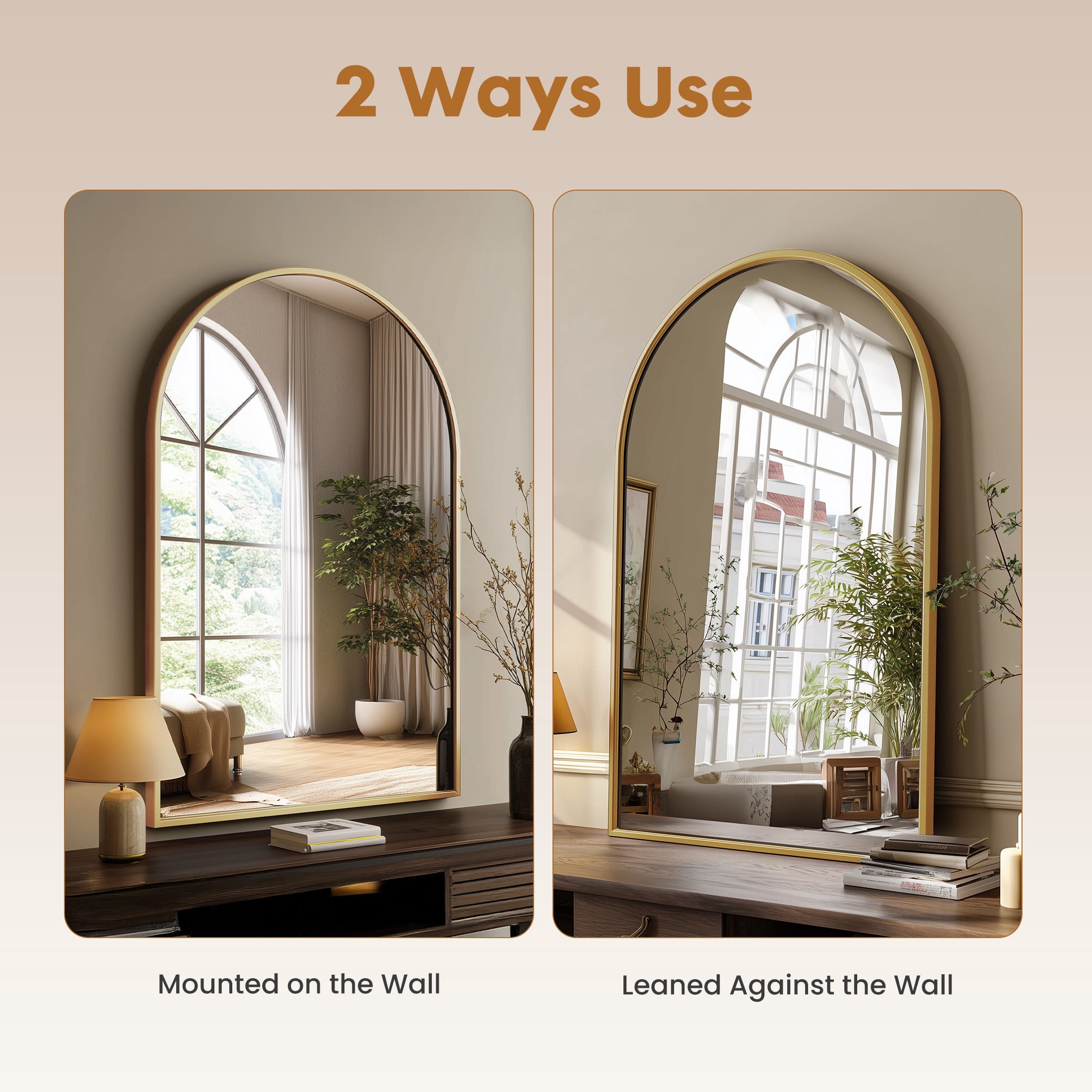 EDX 26"X38" Arched Bathroom Mirror, Wall Mounted Mirror with Aluminum Alloy Frame, Bathroom Mirror for Living Room, Bedroom, Bathroom and Entryway, Gold
