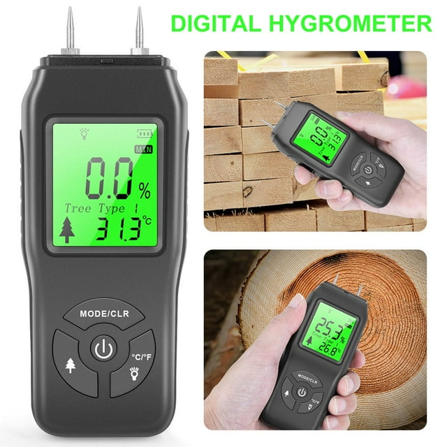 AMERTEER Electric Digital Moisture Meter 2 Pin Precision Moisture Tester with LCD Display Water Leak Damp Detector Portable Humidity Tester for Wood Logs Firewood Hardwood