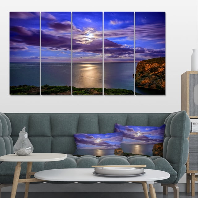 Moon Reflecting in Blue Sea - Modern Seascape Canvas Artwork