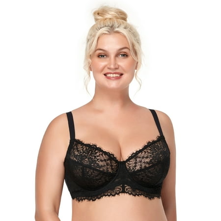 HSIA Minimizer Bra for Women - Plus Size Underwire Lace Unlined Non Padded Bra Black 40C
