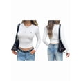 thumbnail image 2 of Womens Long Sleeve T Shirts Fall Fashion Basic Crop Tops Going Out Outfits Y2k Clothes White M, 2 of 7