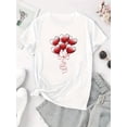 thumbnail image 2 of Camiseta básica para mujer veranoWomen's Casual Crew Neck T-Shirt with Creative Heart Balloon Print, Fashionable Short Sleeve Top, Polyester 95% Spandex 5%, Medium Stretch Knit Fabric, All-Season Co, 2 of 6