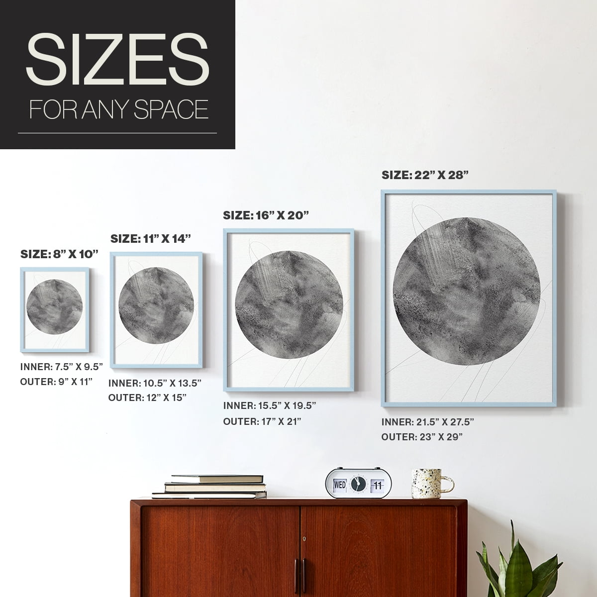 Graphite Moon II Framed Print in Blue Solid Wood Framed Print No Nail Hanging