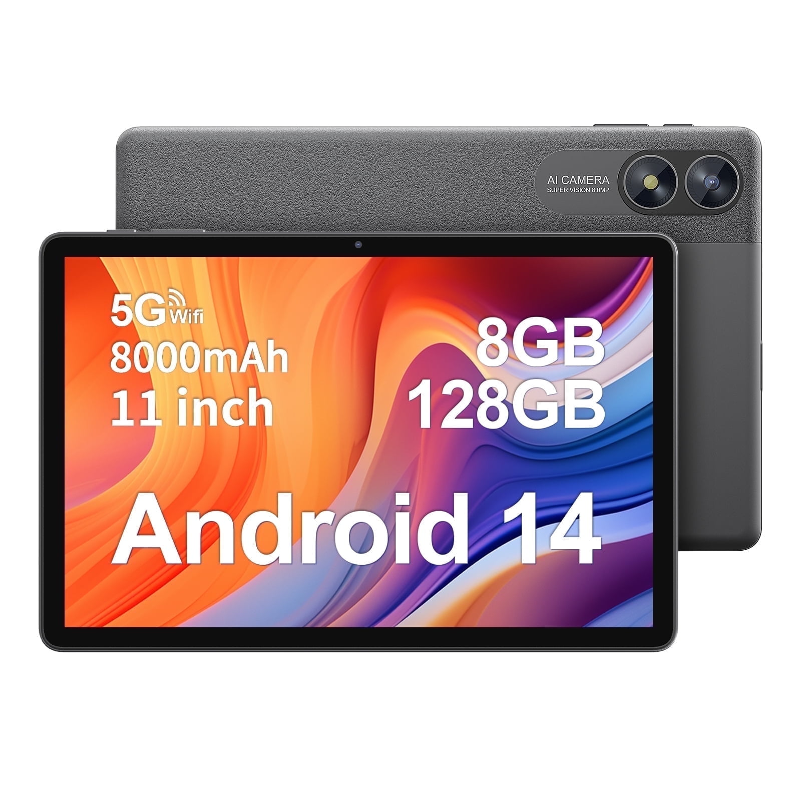 Android 14 Tablet 11 inch Tablets, RAM 128GB + ROM 8(4+4 Expand) GB 1TB Expand, 8000mAh Battery, Octa-Core Processor, 5G Wi-Fi, 2+8MP Dual Camera, Bluetooth, 1280 x 800 FHD IPS Tablet PC