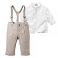 thumbnail image 4 of Angmile Baby Boy Kids Summer Baptism Outfit Bow Tie Lapel Romper T-Shirt + Bib Pants Overalls with Tie Clothes Set, 4 of 4