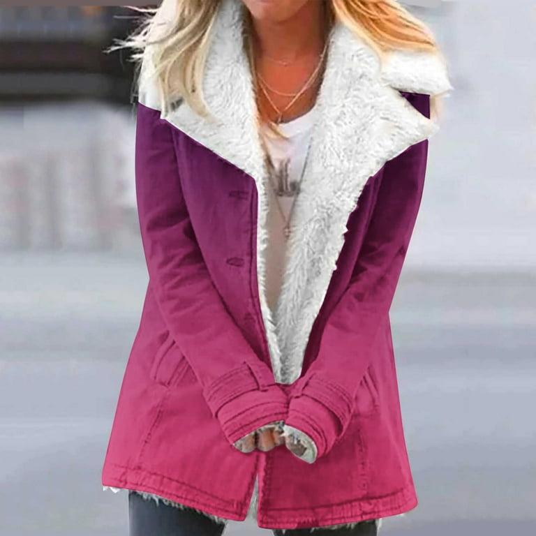 skpabo Womens Winter Jackets Lapel Sherpa Fleece Lined Coats