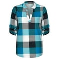 thumbnail image 4 of 2025 Clearance! Womens Clearance asdoklhq Long Sleeve T Shirts for Women,Women Casual Cotton Long Sleeve Plaid Shirt Women's Slim Jacket Shirt Top, 4 of 9
