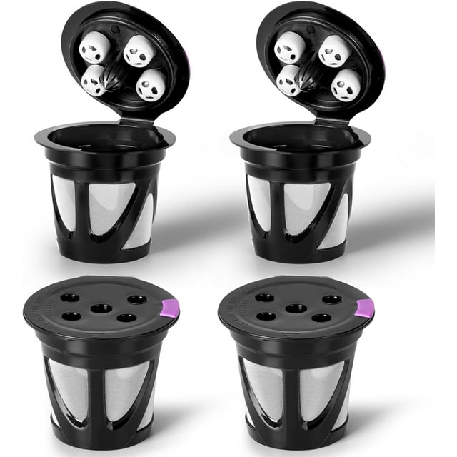 Tasses K Réutilisables pour Keurig, Lot de 4 Dosettes de Café K Universelles Rechargeables avec 5 Trous, Conçues pour K Supreme, K Slim, K-Duo Gen2, K-Brew Chill avec Technologie MultiStream