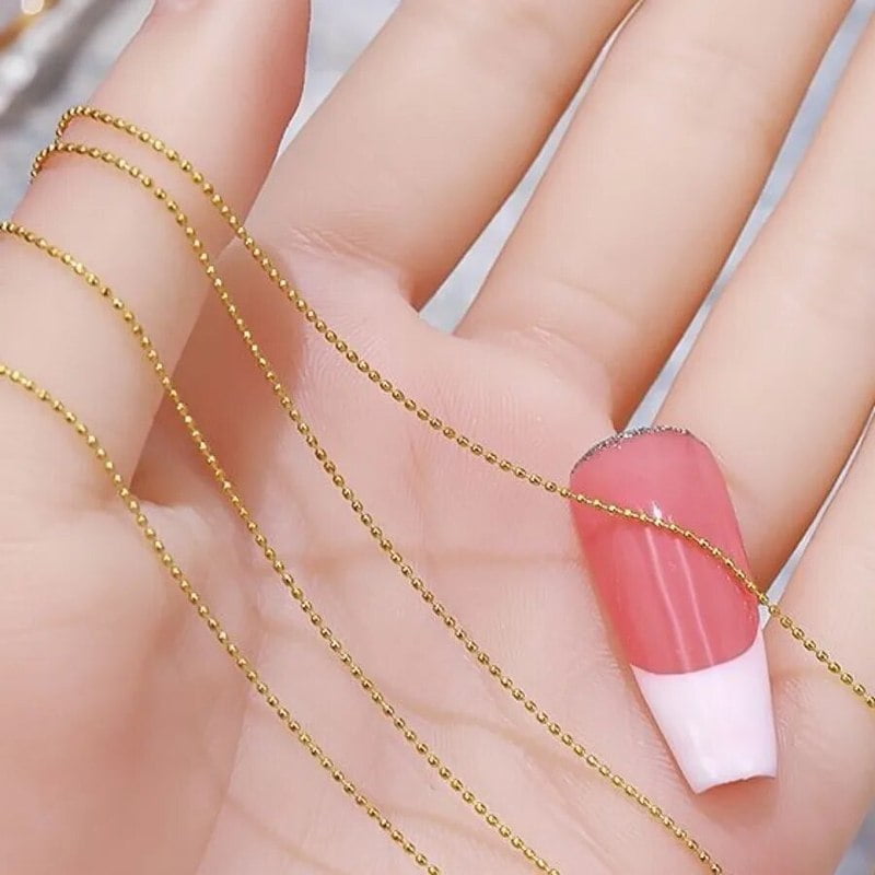 1M/Pack 0.8mm Gold Silver Nail Bead Chain Charm Ellipse Stone Nail Art Decorations Giltter Metal Steel Ball Jewelry Accessory