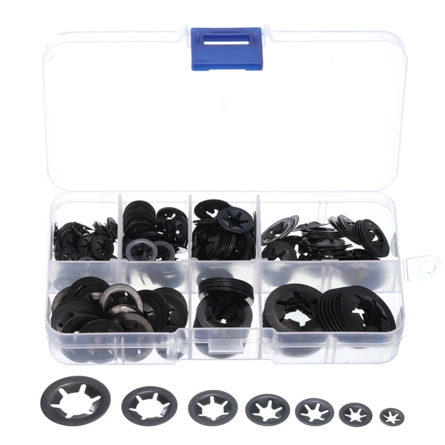 Uxcell 260 Pcs Internal Tooth Washers Set, 7 Sizes M3/M4/M5/M6/M8/M10/M12 Quick Star Locking Washers, 65Mn Steel