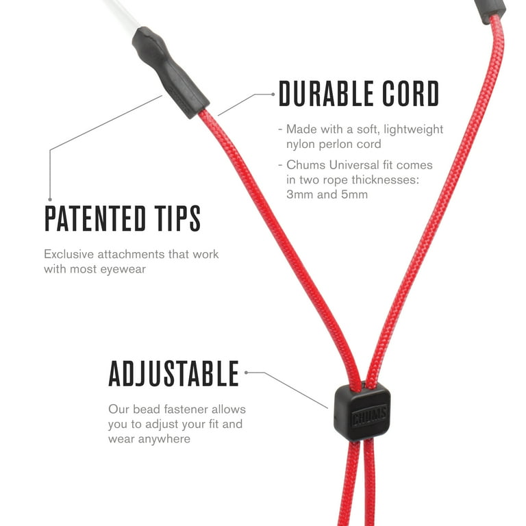 Chums Universal Fit 3mm Eyewear Retainer - Patented Tips For Glasses & Sunglasses Security