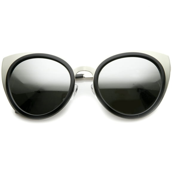 sunglassLA Unisex Womens Two-Toned Color Mirror Lens Cat Eye Sunglasses (Black-Silver / Silver Mirror) - 54mm