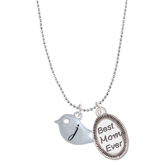 Delight Jewelry Silvertone Little Bird Initial - J - Best Mom Ever Charm Necklace