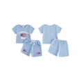 thumbnail image 2 of BemeyourBBs Toddler Baby Boy 4th of July Outfits Patriot Independent Day Summer Clothes Little Baby Boys American Boy Letter American Flag Embroidery Short Sleeve T Shirt Tops and Shorts Set, 2 of 9