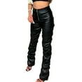 thumbnail image 3 of xiaxaixu Women Leather Pants, Ruched High Waisted Solid Color Zipper Trousers, 3 of 9
