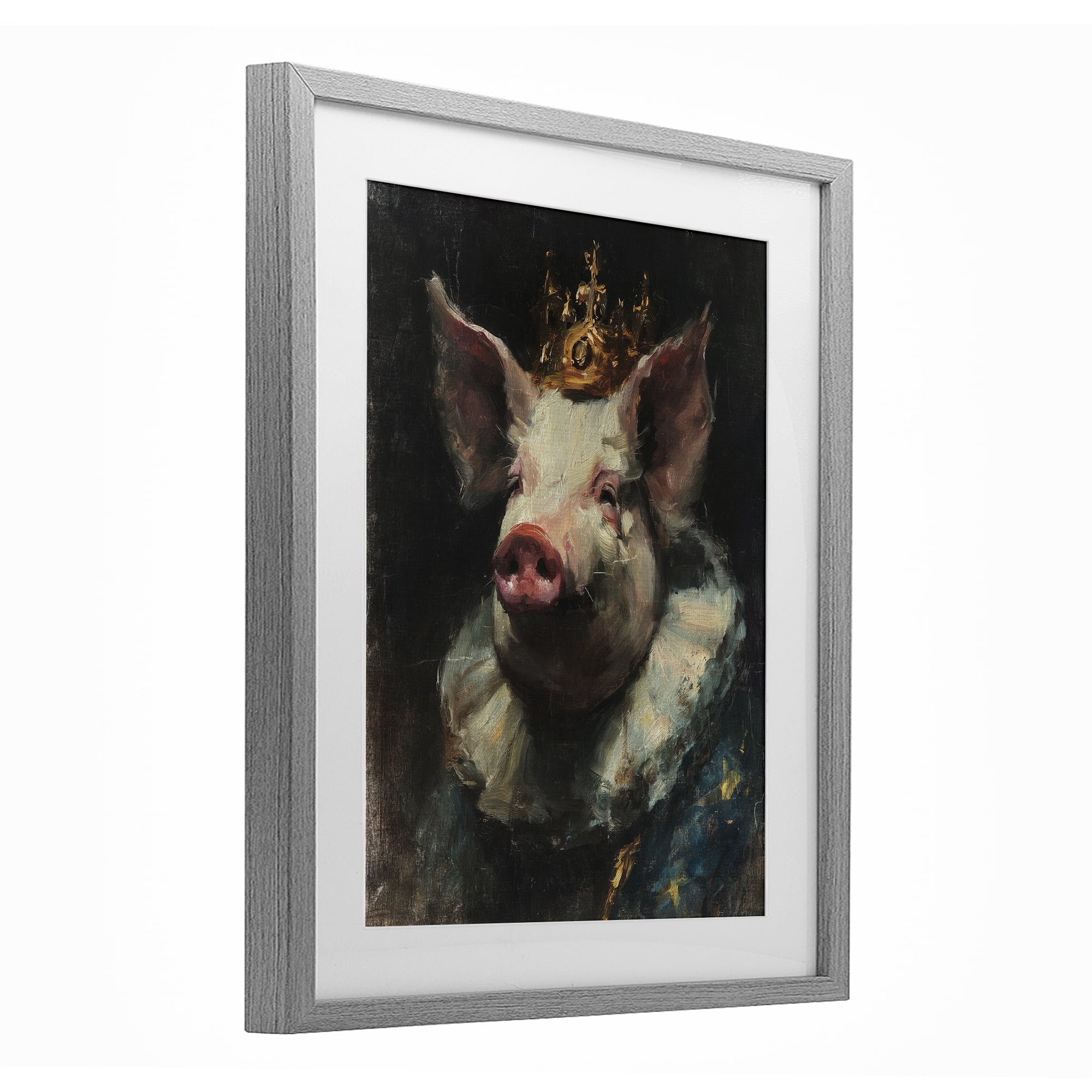 Stupell Industries Crowned Imperial Pig Gray Framed Print Under Glass, design by Svetlana Aleynikova