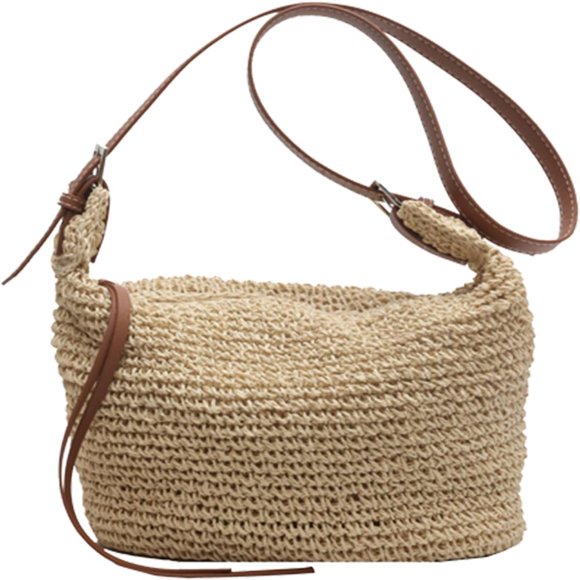 CHOK Straw Crossbody Bags for Women Straw Beach Bag Handmade Woven Straw Purses and Handbags for Summer Vacation