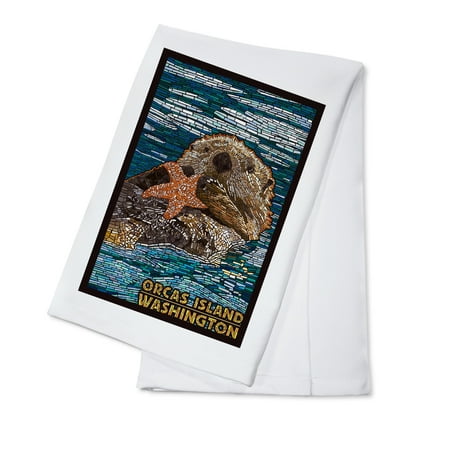 Washington Set - Orcas Island, Washington - Sea Otter - Mosaic - Lantern Press Artwork (100% Cotton Kitchen Towel)