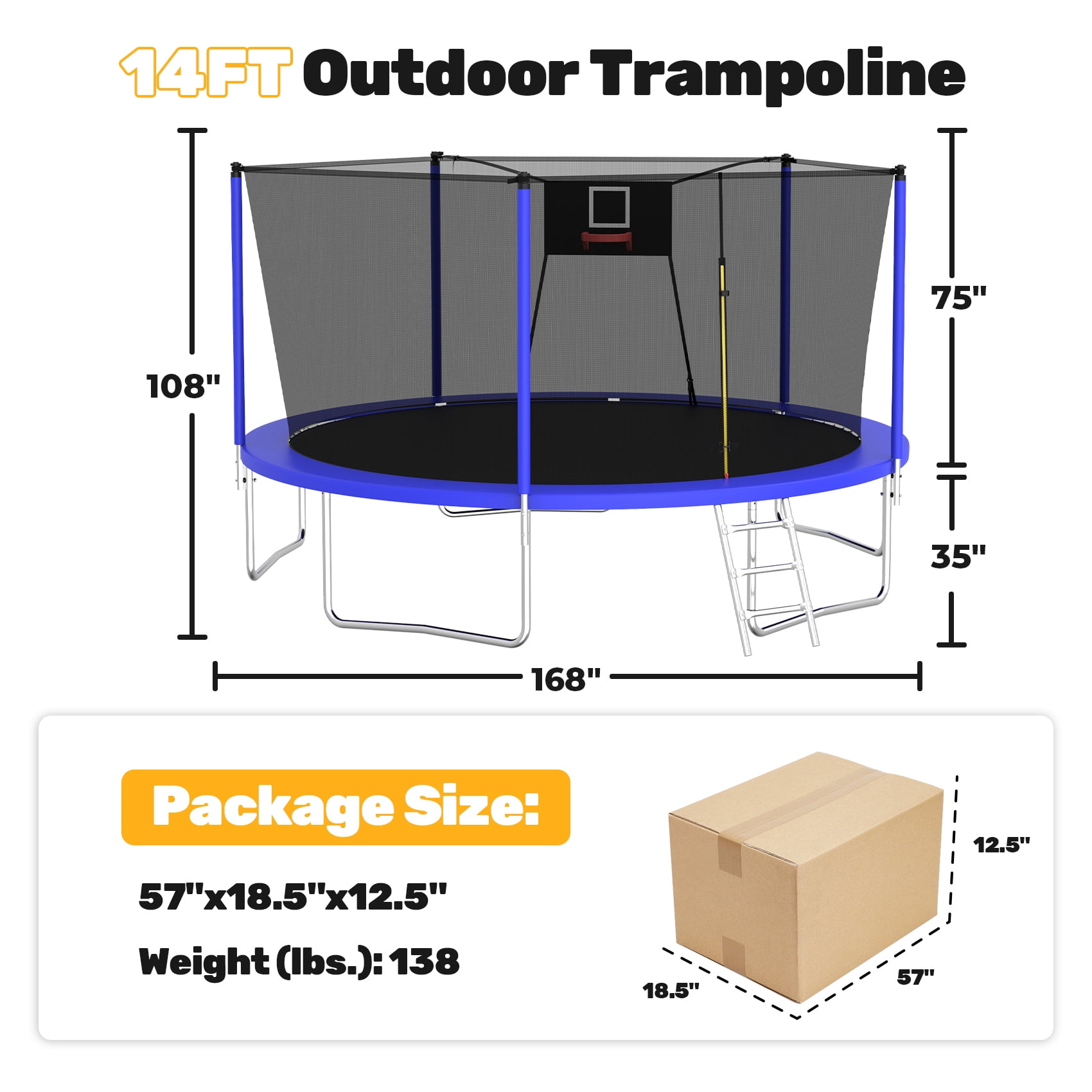 Alvantor 14Ft Trampoline for Kids Age 3-10, Round Trampolines with Basketball Hoop & Enclosure Net for Backyard Yard,Blue