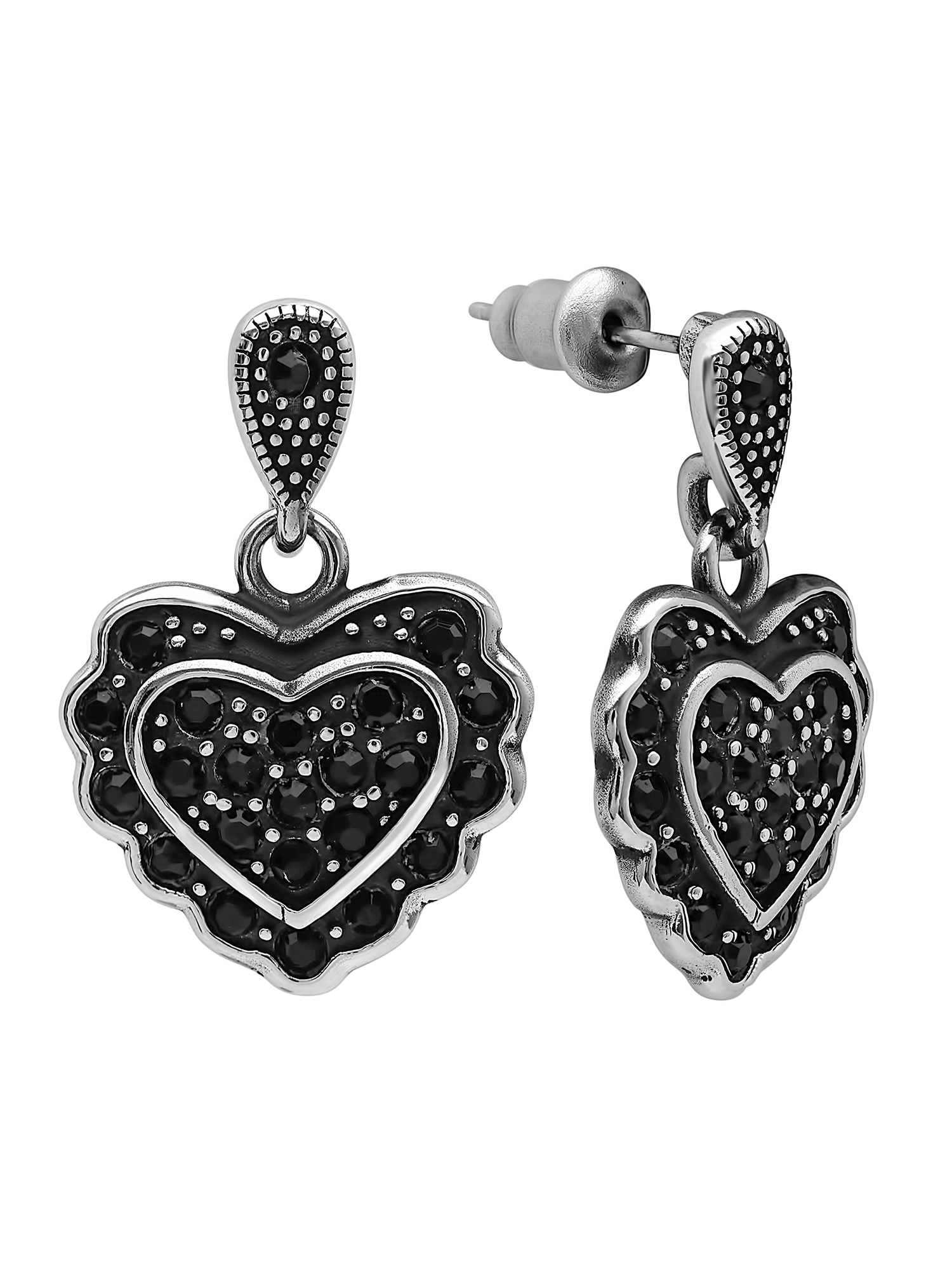Brilliance Fine Jewelry Women's Stainless Steel and Black Glass Heart