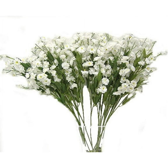 White Baby's Breath 18in Artificial Polysilk Faux Fake Flower Gypsophila Stems for Craft Home Garden Outdoor Bouquet Arrangement Ceremony Wedding Arch Floral Wall Aisle Decor (White, Set of 2 Dozen)