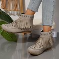 thumbnail image 3 of Mepaouo Women's Fringe Western Cowboy Boots Round Toe Walking Flats Tassels Cowgirl Booties(Beige,6), 3 of 9