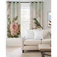 thumbnail image 2 of Pink Floral Kitchen Curtains Bird Branch Vintage Mottled Middle Century Cafe Short Curtains for Bathroom Blackout Window Curtain Small Window Treatment Drapes for Bedroom Living Room 52"x45"x2, 2 of 9