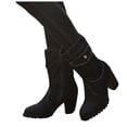 thumbnail image 5 of YLYL Women's Denim Mid Calf Boots Side Zipper Round Toe Chunky High Heel Pull on Retro Fashion Boots, 5 of 9
