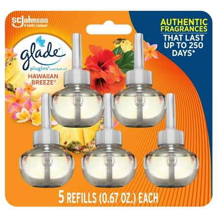 Glade PlugIns Refill 5 CT, Hawaiian Breeze, 3.35 FL. OZ. Total, Scented Oil Air Freshener