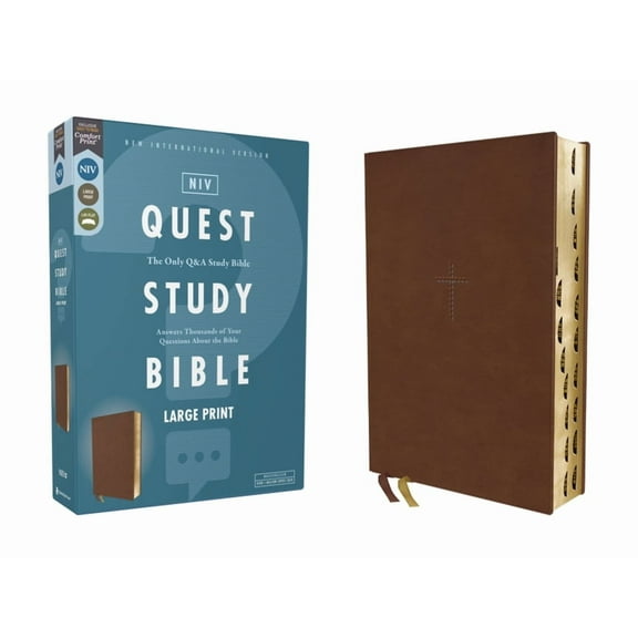 Niv, Quest Study Bible, Large Print, Leathersoft, Brown, Thumb Indexed, Comfort Print: The Only Q and A Study Bible, (Hardcover)