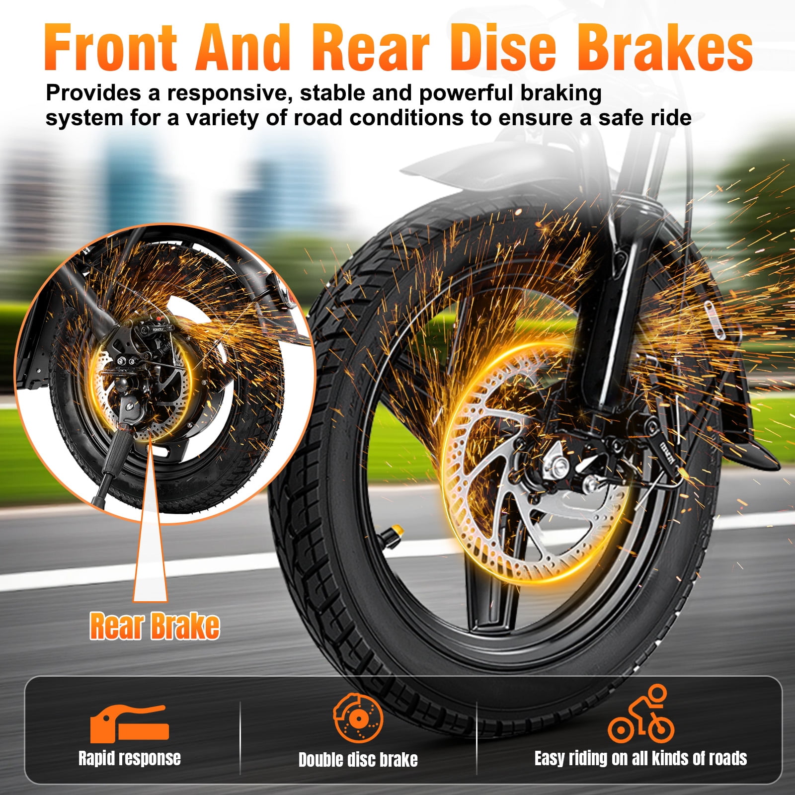 14 Inch Foldable Adult Electric Bicycle, 48V 10Ah 400W Motor, 3-Speed Gearing, Dual Spring Shock Absorbers, Front and Rear Led Safety Lights, Portable Design