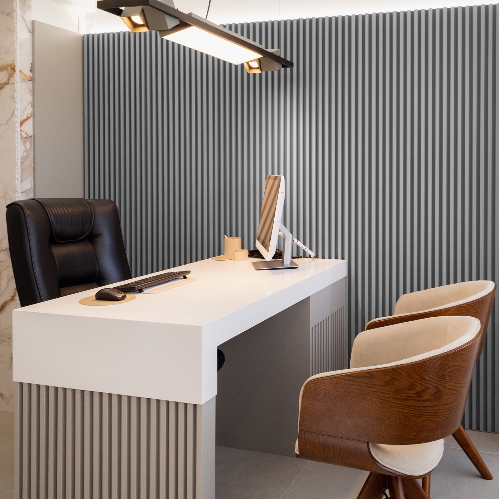 Art3dwallpanel 4Pcs 94.5'' x 7.9'' Wood Slat Acoustic Panels, MDF 3D Wall Panel for Accent Wall Ceiling Office,Brushed Silver