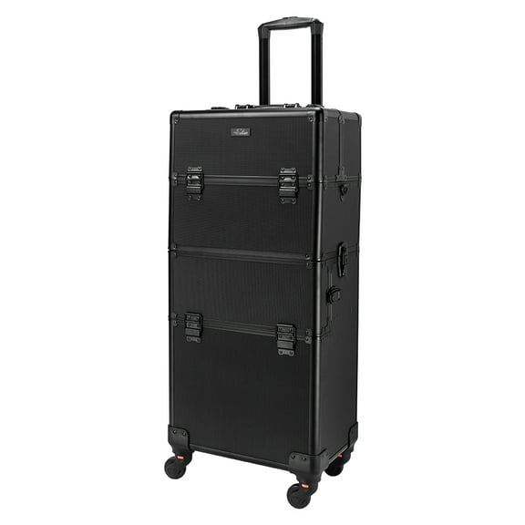 Omysalon 2 in 1 Rolling Cosmetic Makeup Train Case for Professional with Mirror, Black Travel Trolley
