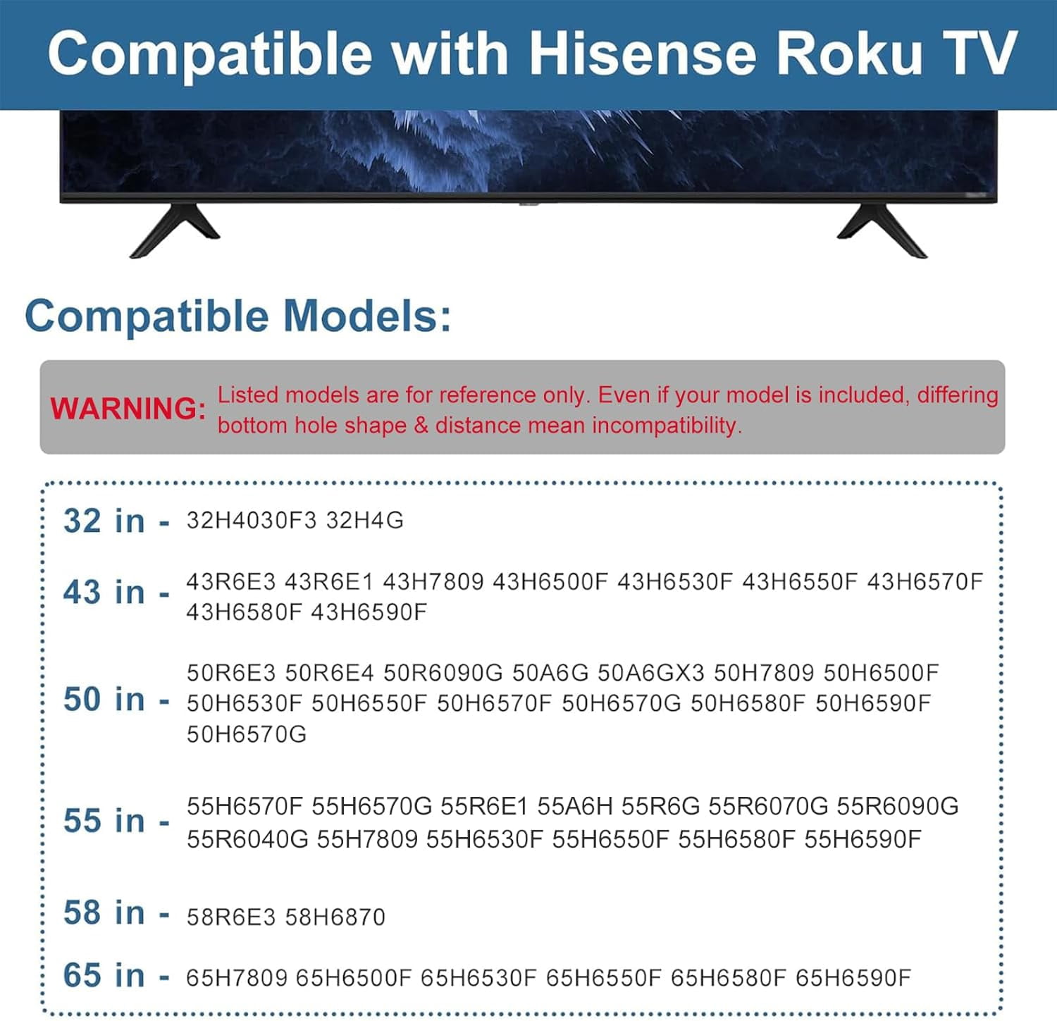TV Stand for Hisense TV Legs, TV Stand Legs for Hisense 32" 43" 50" 55" 58" 65" Smart TV, for 32H4030F3 43R6E3 50R6E3 50A6G 55H6570 55H6570G 58H6870, TV Stand Legs with Screws