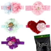 Bunde Monster 5pc Handmade Lace Flowers Elastic Baby Headbands - Mixed Variety