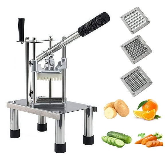 Commercial Vegetable Fruit Chopper, 1/4" 3/8" 1/2" Blade Heavy Duty Professional Food Dicer French Fry Cutter Onion Slicer Stainless Steel for Tomato Peppers Potato Mushroom, Silver
