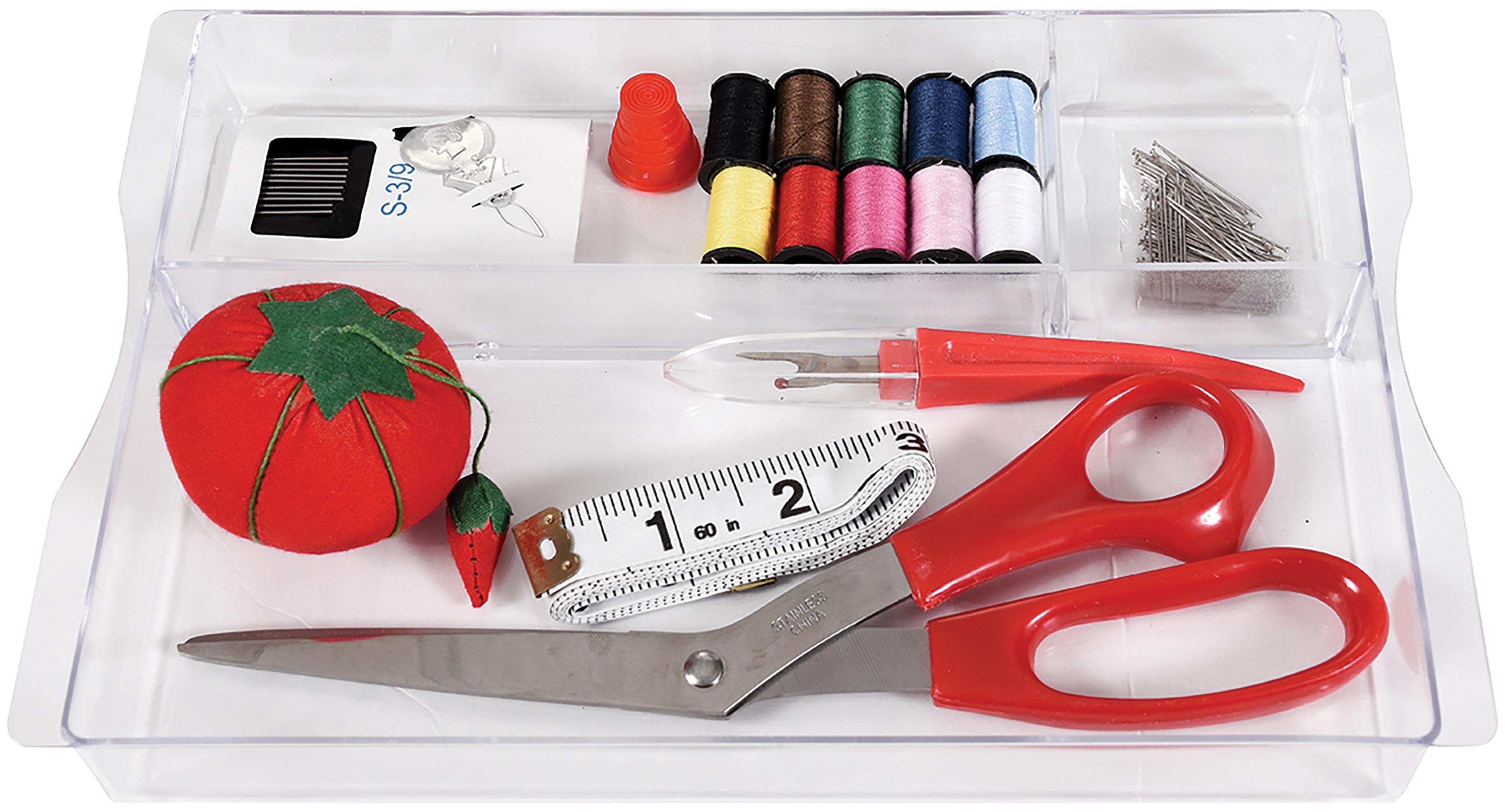 SINGER Large Sewing Basket with 127-Piece Sewing Kit, Vintage Spools Print