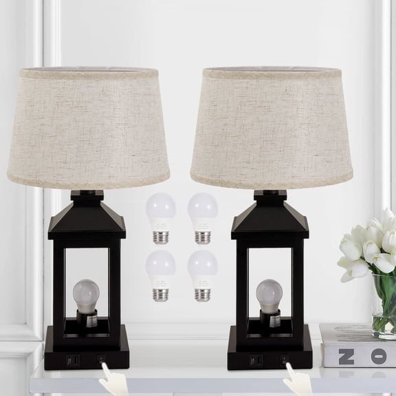 GCGAFUL 21" Table Lamps with USB Ports Set of 2, 3 Way Dimmable Touch with Linen Fabric Lampshade, Modern Small Lamp for Nightstand, Living Room (Bulbs Included)
