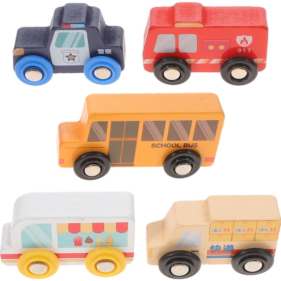 Milisten 5Pcs Mini Wooden Car Models Kids Cognitive Car Toys Portable Wooden Vehicle Toys Kids Car Gifts