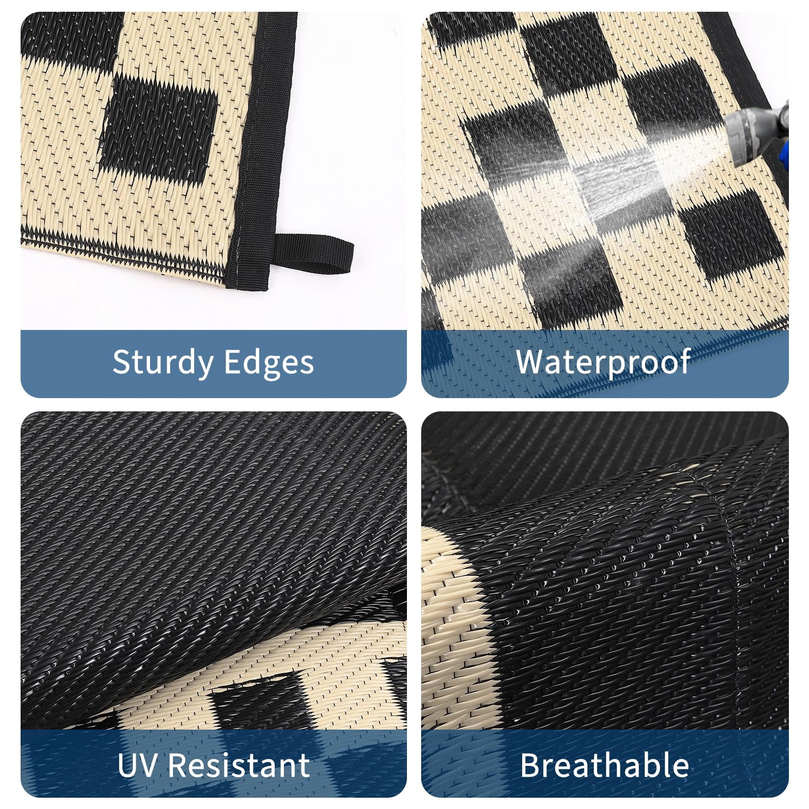 Outdoor Rug, Waterproof Reversible Patio Rug, Extra Large Plastic Straw Area Rug for Camping, RV, Backyard