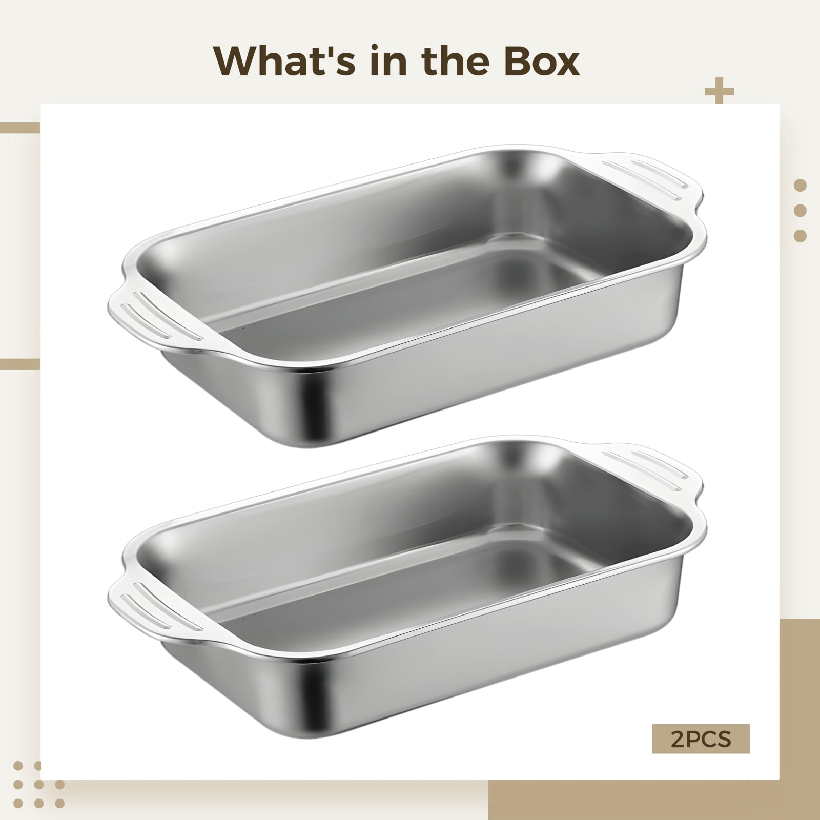 2PCS Stainless Steel Cake Pans, Rectangle Sheet Pans with Handles for Baking, Shallow Thickened Design, Easy-Clean Nonstick Pans for Oven Use, Ideal for Roasting and Cooking