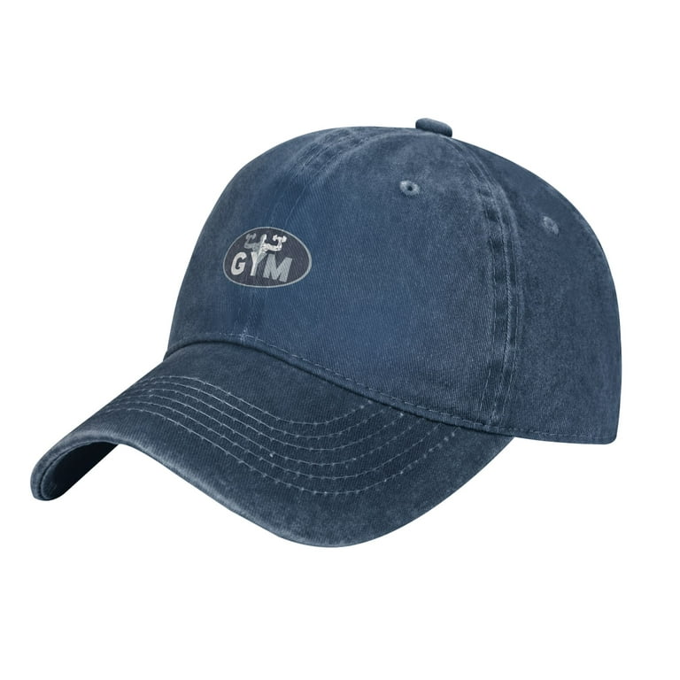 ZICANCN Adjustable Baseball Cap Women, Fitness Gym Man Logo Hats for Men  Adult Washed Cotton Denim Baseball Caps Fashion, Navy Blue 