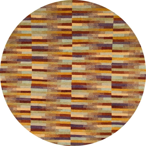 Ahgly Company Machine Washable Indoor Round Abstract Gold Area Rugs, 7' Round