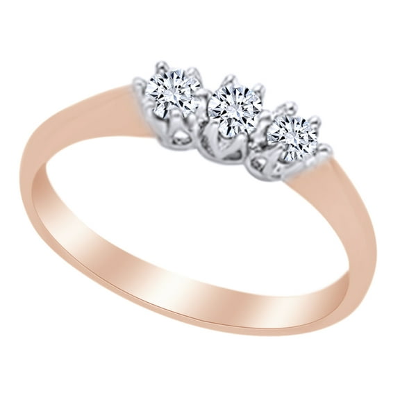 AFFY 0.33CT White Natural Diamond Three Stone Anniversary Band Ring 14K Solid Rose Gold-4