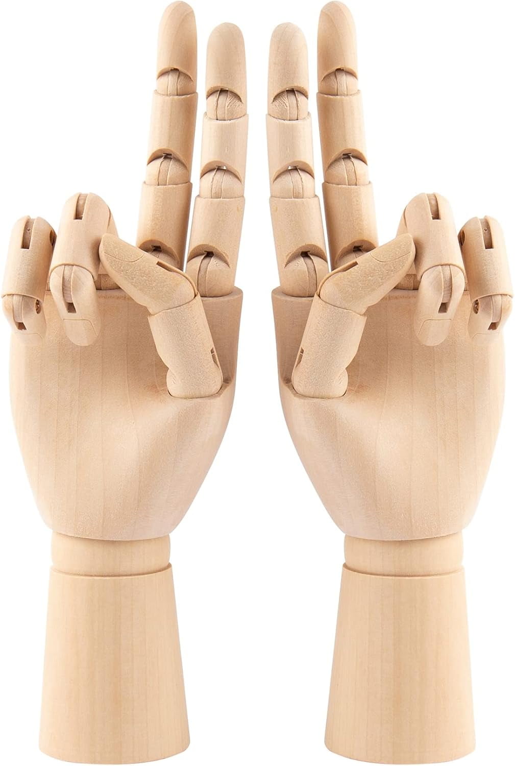 2-Pack 7-Inch Wooden Hand Model (Right+Left) - Flexible Artist Manikin for Sketching, Painting & Desk Decor