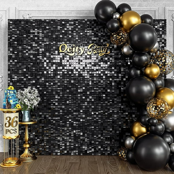 48pcs Black Shimmer Sequin Wall Panels for Birthday Baby Shower